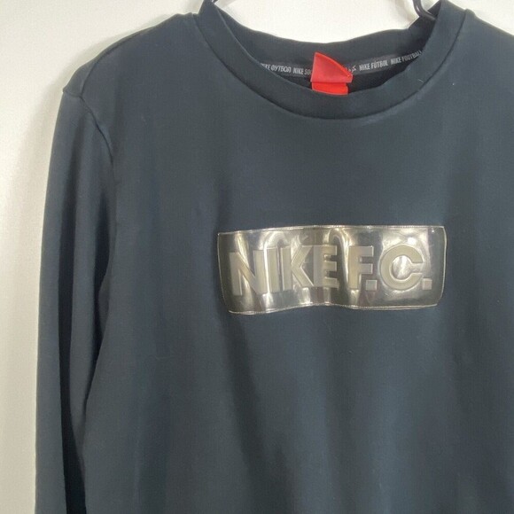 Nike FC crew sweater men size Large black pockets long sleeve cotton soft Logo - Picture 4 of 13